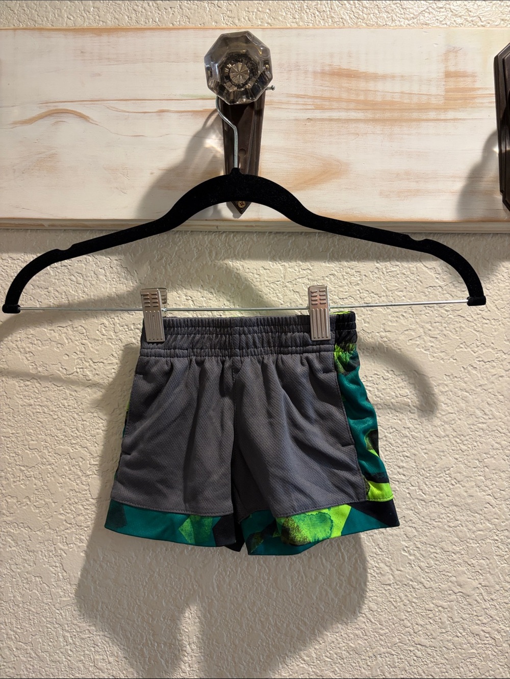 Kids Gray Athletic Shorts with Green Accent